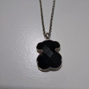 Tous Bear Large Onyx Gem Pendant and Necklace